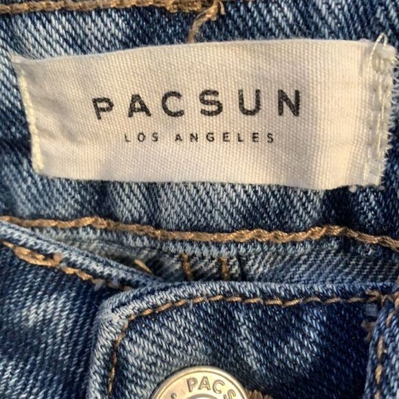 PACSUN Denim Jean Mom Short Distressed Cuffs Hi Rise Shorts Size 23 - Picture 3 of 7
